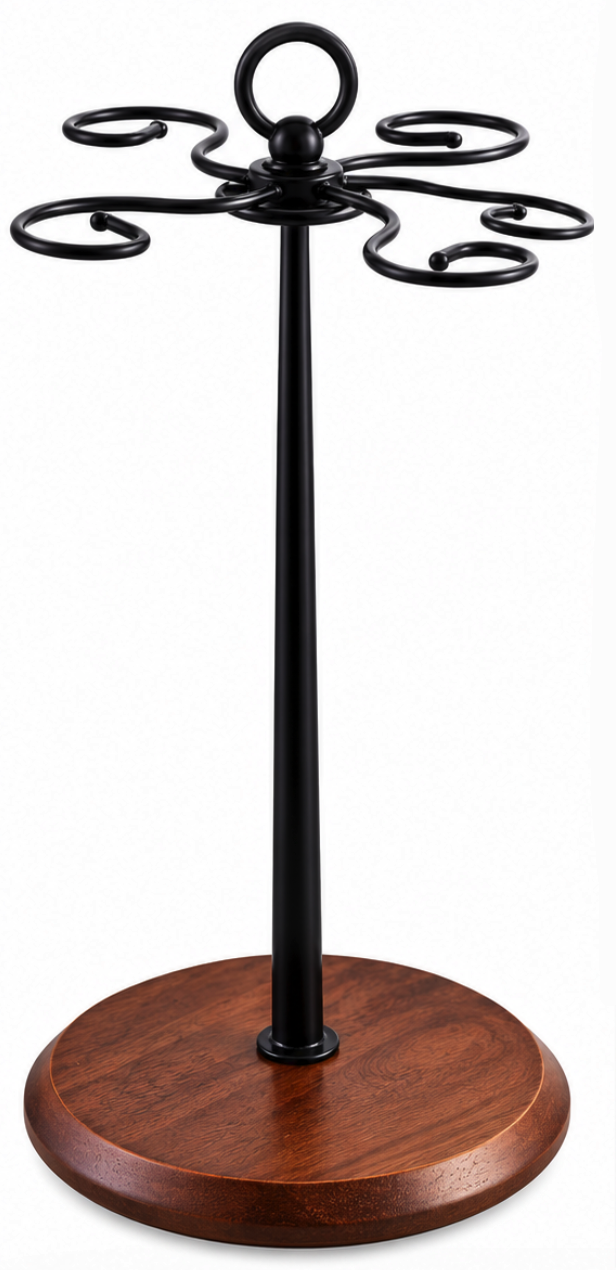Suport pentru 6 Pahare de Vin din Metal cu Baza din Lemn inaltime 35 cm